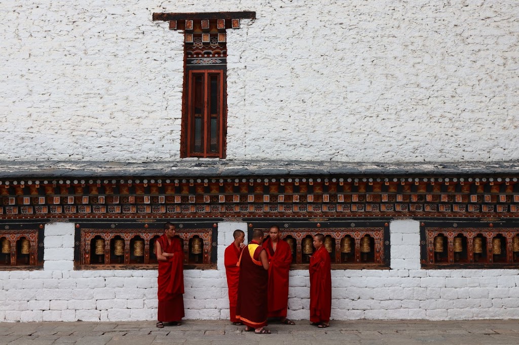 Image of group of monks inside Tashichho Dzong, Thimphu