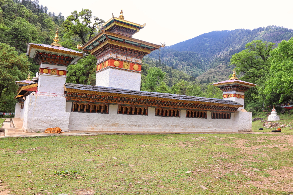 A chorten and stupa on the hike trail to Cheri Monastery, Thimphu, Bhutan