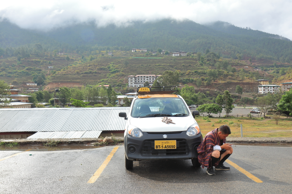 Taxi waiting for passenger in Khuruthang, Punakha