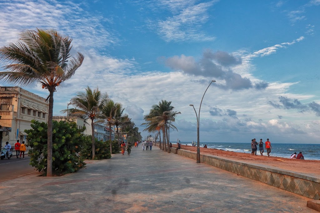 The November sky in Pondicherry looks beautiful. The broad footpath beside Rock Beach is the perfect place to spend an hour before the sunset. The road for a km along this beach is called Promenade.