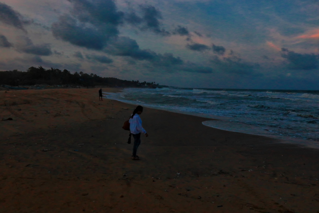 A view of Serenity Beach near Pondicherry at dusk