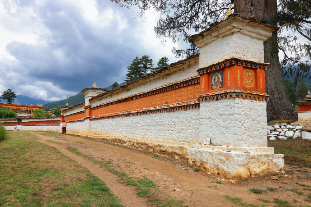 Image of a prayer wall outside Pangri Zampa Monastery