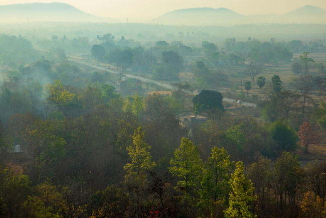 mist prevailing over the tribal land of Bangriposi in Odisha, India